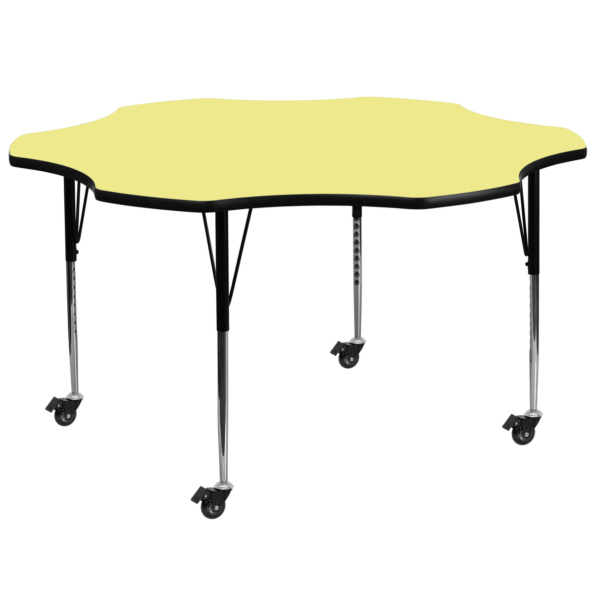 Yellow |#| Mobile 60inch Flower Yellow Thermal Laminate Activity Table-Height Adjustable Legs