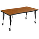 Oak |#| Mobile 76inch Oval Wave Activity Table Set-14inch Student Stack Chairs, Oak/Black