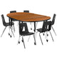 Oak |#| Mobile 76inch Oval Wave Activity Table Set-18inch Student Stack Chairs, Oak/Black