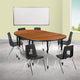 Oak |#| Mobile 76inch Oval Wave Activity Table Set-18inch Student Stack Chairs, Oak/Black