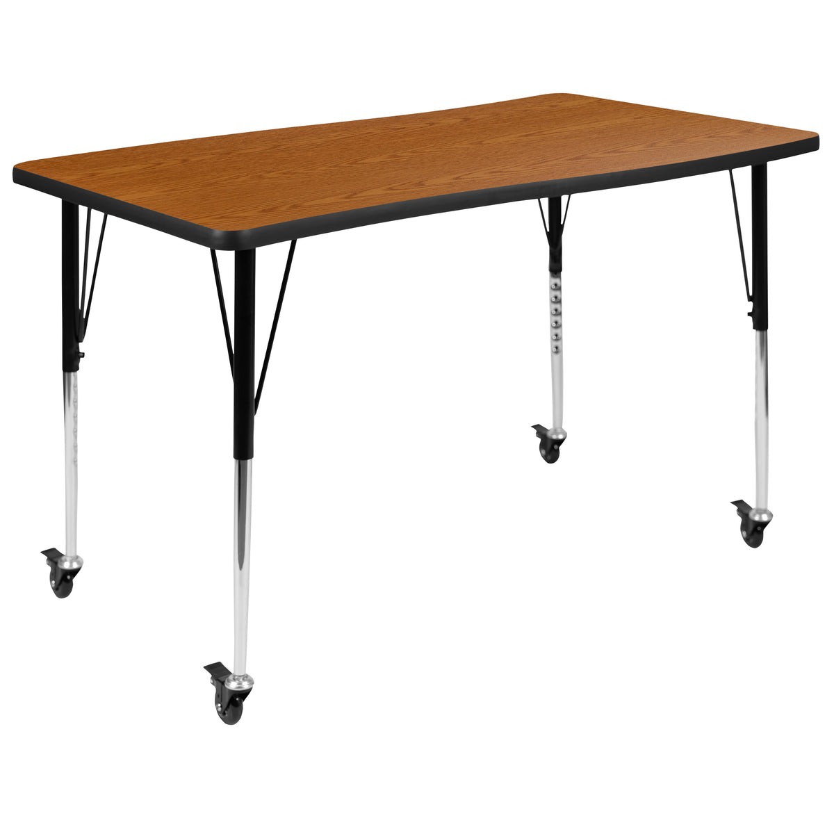 Oak |#| Mobile 76inch Oval Wave Activity Table Set-18inch Student Stack Chairs, Oak/Black