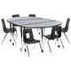 Grey |#| Mobile 86inch Oval Wave Activity Table Set-16inch Student Stack Chairs, Grey/Black