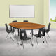 Oak |#| Mobile 86inch Oval Wave Activity Table Set-16inch Student Stack Chairs, Oak/Black