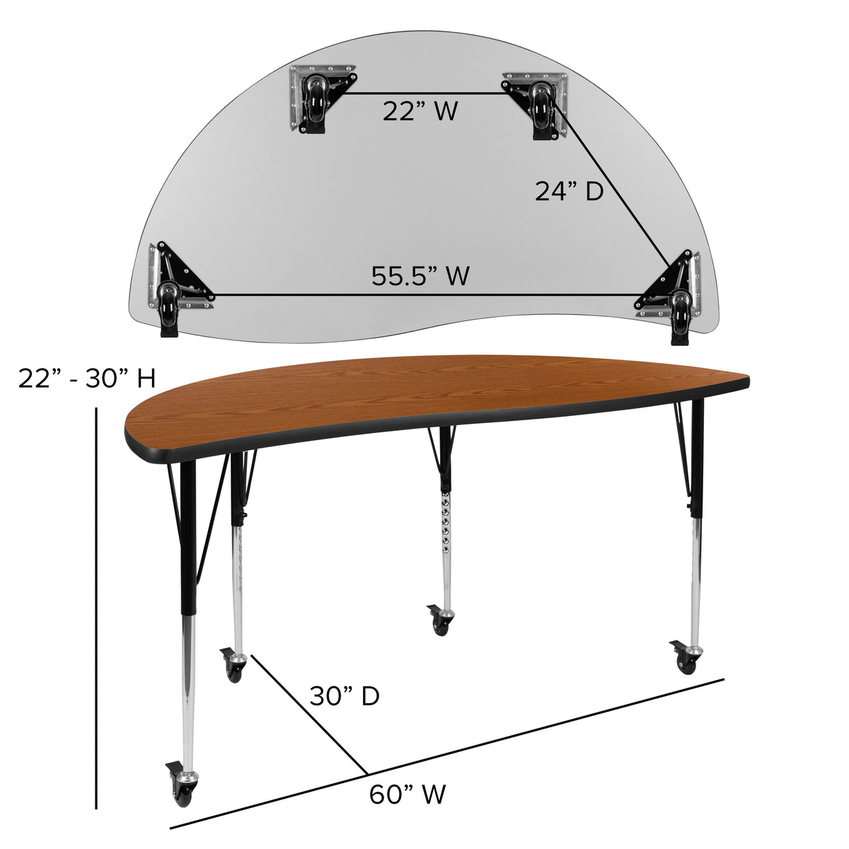 Oak |#| Mobile 86inch Oval Wave Activity Table Set-16inch Student Stack Chairs, Oak/Black