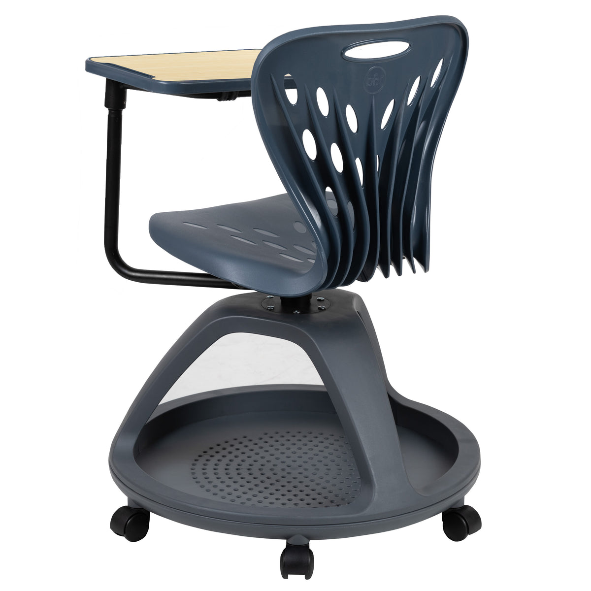 Dark Gray |#| Dark Gray Mobile Desk Chair - 360° Tablet Rotation and Storage Cubby
