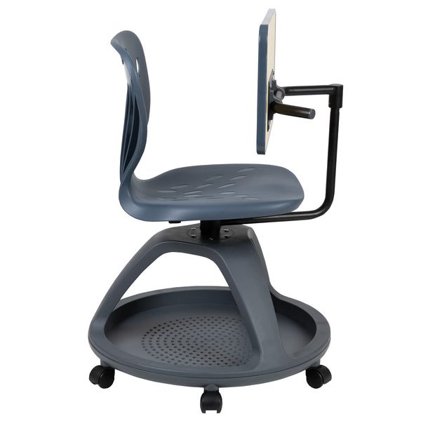 Dark Gray |#| Dark Gray Mobile Desk Chair - 360° Tablet Rotation and Storage Cubby