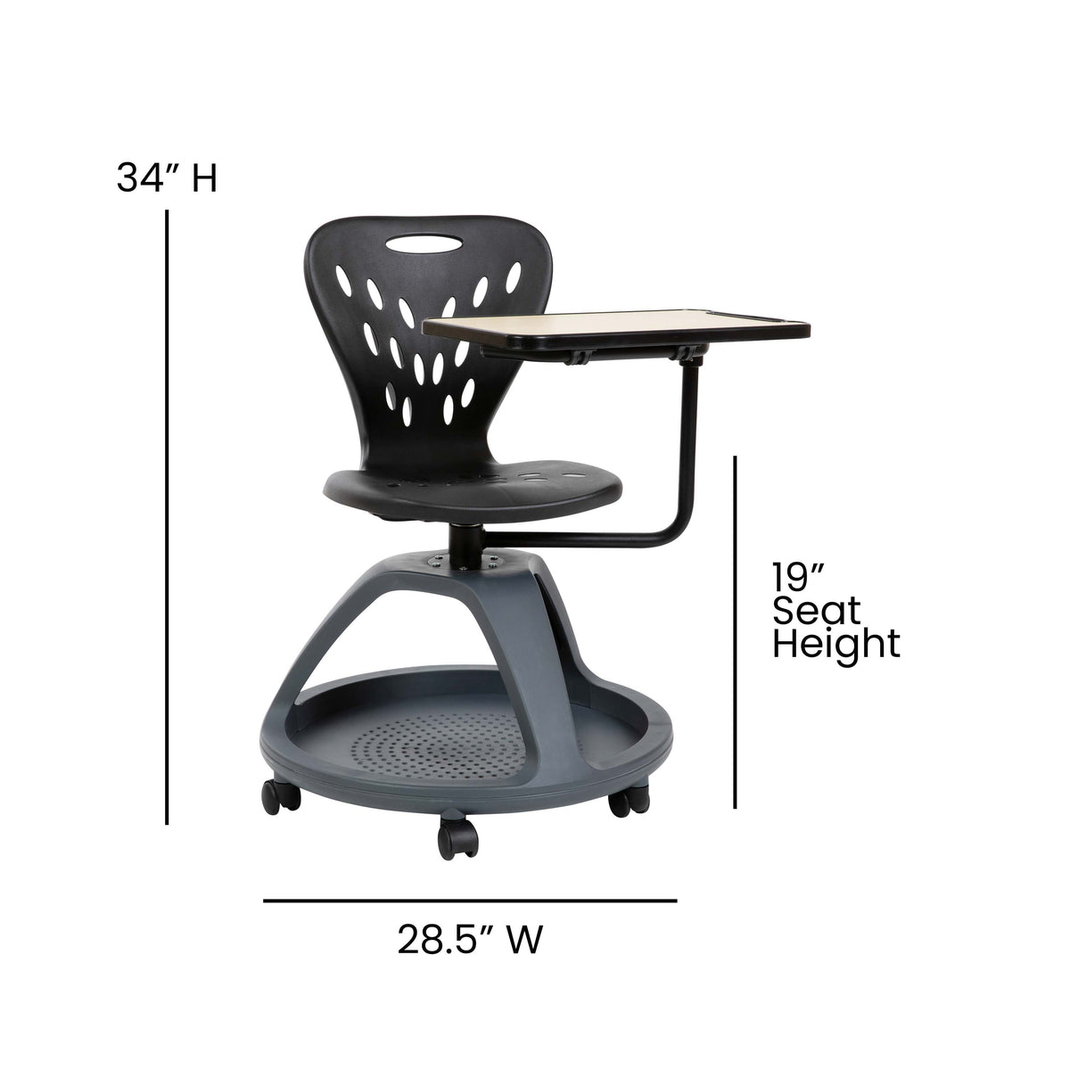 Black |#| Black Mobile Desk Chair - 360° Tablet Rotation and Storage Cubby