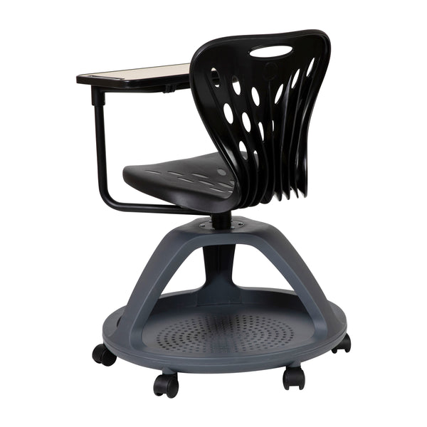 Black |#| Black Mobile Desk Chair - 360° Tablet Rotation and Storage Cubby