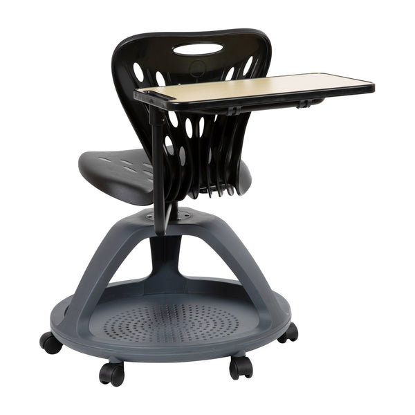 Black |#| Black Mobile Desk Chair - 360° Tablet Rotation and Storage Cubby