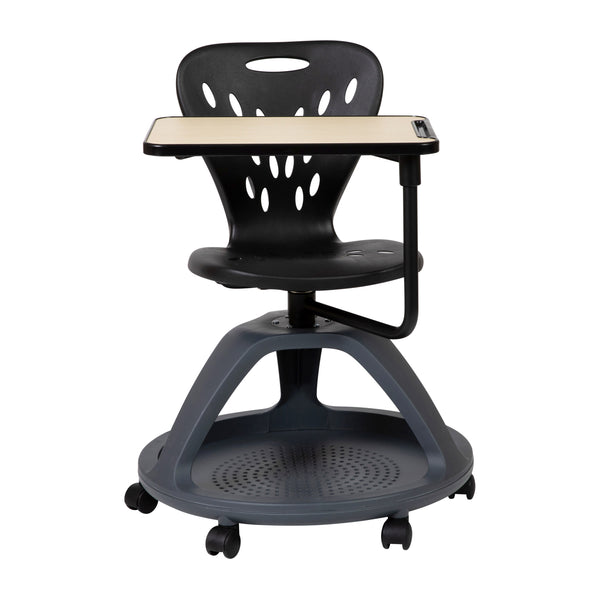 Black |#| Black Mobile Desk Chair - 360° Tablet Rotation and Storage Cubby