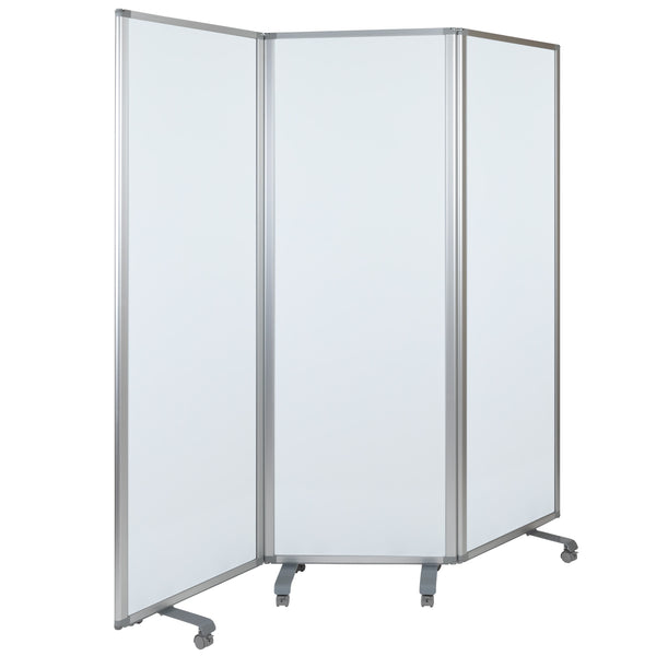 Mobile Magnetic Whiteboard 3 Section Partition with Locking Casters, 72inchH x 24inchW