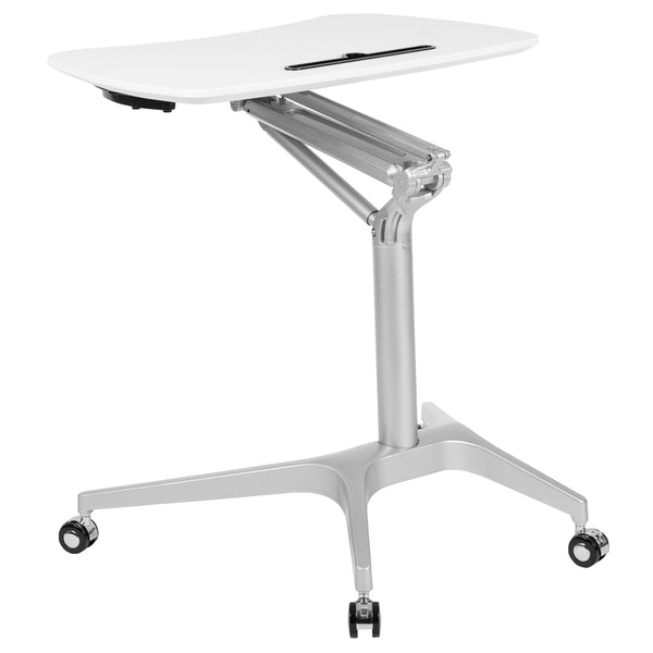 White |#| White Mobile Sit-Down, Stand-Up Ergonomic Computer Desk - Standing Desk