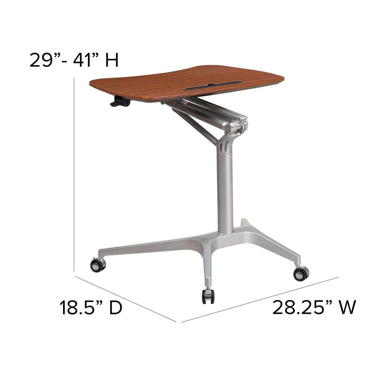 Mahogany |#| Mobile Sit/Stand Mahogany Computer Desk w/ 28.25inchW Top (Adj Range 29inch - 41inch)