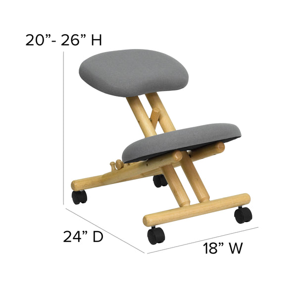 Mobile Wooden Ergonomic Kneeling Office Chair in Gray Fabric