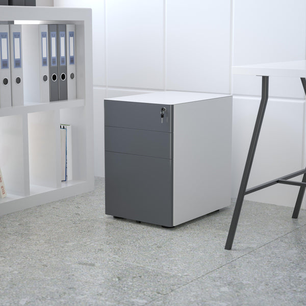 White and Charcoal |#| Modern 3-Drawer Mobile Locking Filing Cabinet-White with Charcoal Faceplate