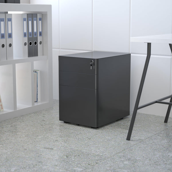 Black |#| Modern 3-Drawer Mobile Locking Filing Cabinet Storage Organizer-Black
