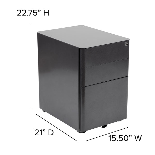 Black |#| Modern 3-Drawer Mobile Locking Filing Cabinet Storage Organizer-Black