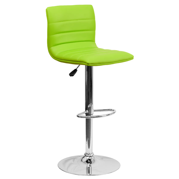 Green Vinyl/Chrome Frame |#| Green Vinyl Adjustable Height Barstool w/ Horizontal Stitch Back & Chrome Base