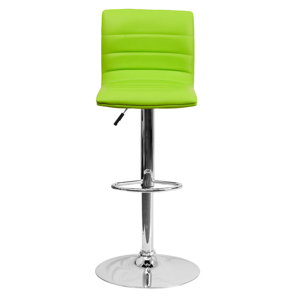 Green Vinyl/Chrome Frame |#| Green Vinyl Adjustable Height Barstool w/ Horizontal Stitch Back & Chrome Base