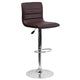 Brown Vinyl/Chrome Frame |#| Brown Vinyl Adjustable Height Barstool w/ Horizontal Stitch Back & Chrome Base