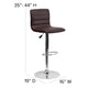 Brown Vinyl/Chrome Frame |#| Brown Vinyl Adjustable Height Barstool w/ Horizontal Stitch Back & Chrome Base