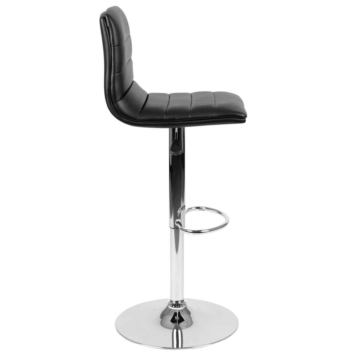 Black Vinyl/Chrome Frame |#| Black Vinyl Adjustable Height Barstool w/ Horizontal Stitch Back & Chrome Base