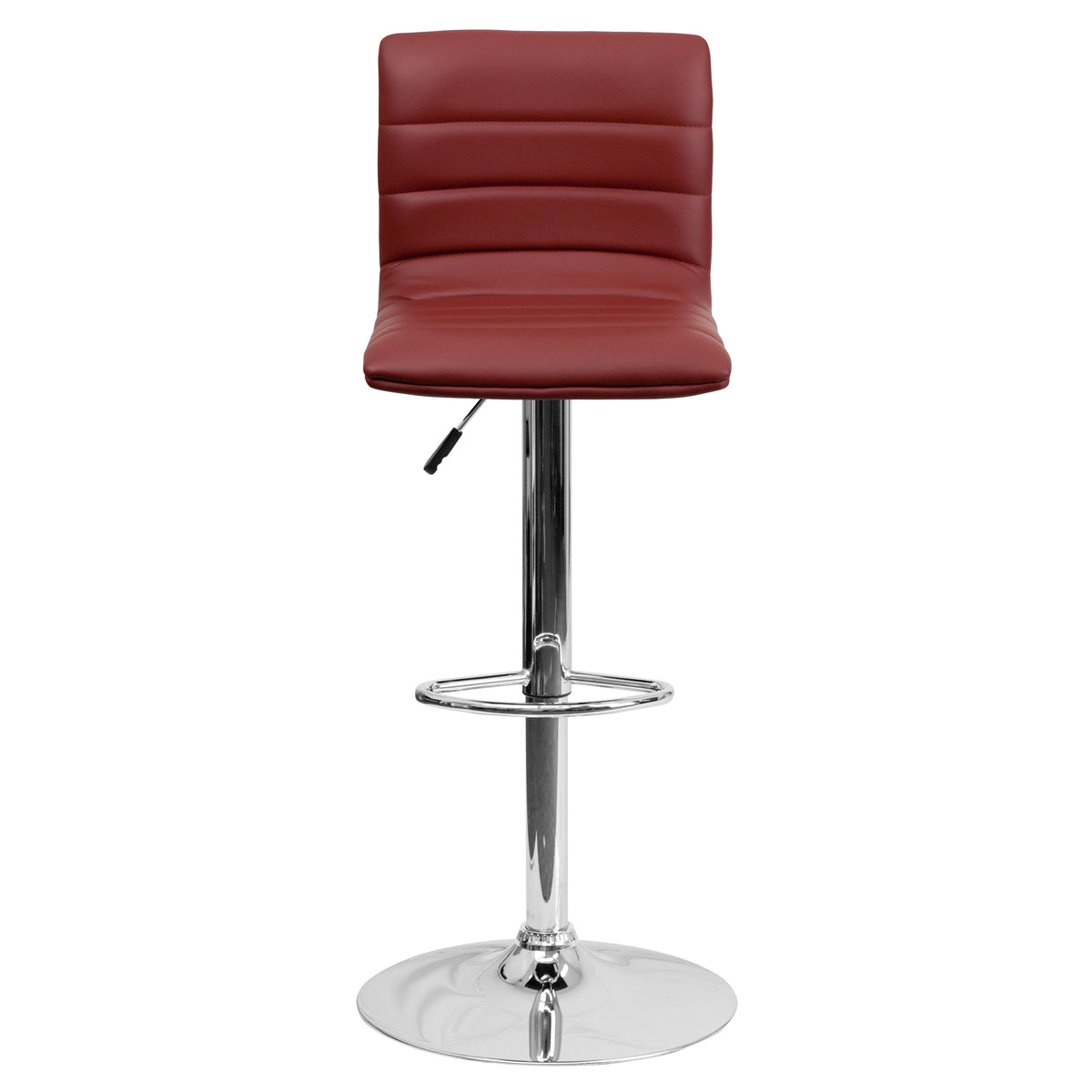 Burgundy Vinyl/Chrome Frame |#| Burgundy Vinyl Adjustable Height Barstool with Horizontal Stitch Back