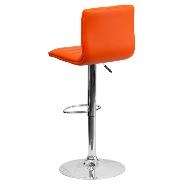 Orange Vinyl/Chrome Frame |#| Orange Vinyl Adjustable Height Barstool w/ Horizontal Stitch Back & Chrome Base