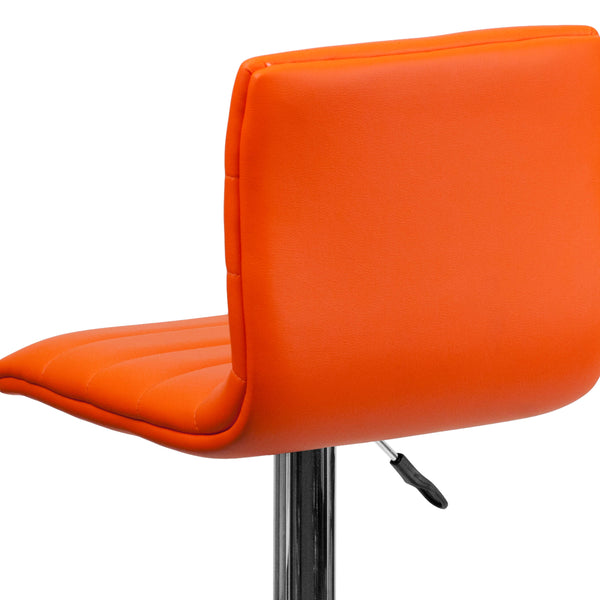 Orange Vinyl/Chrome Frame |#| Orange Vinyl Adjustable Height Barstool w/ Horizontal Stitch Back & Chrome Base