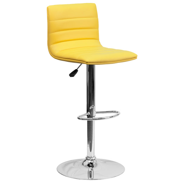 Yellow Vinyl/Chrome Frame |#| Yellow Vinyl Adjustable Height Barstool w/ Horizontal Stitch Back & Chrome Base