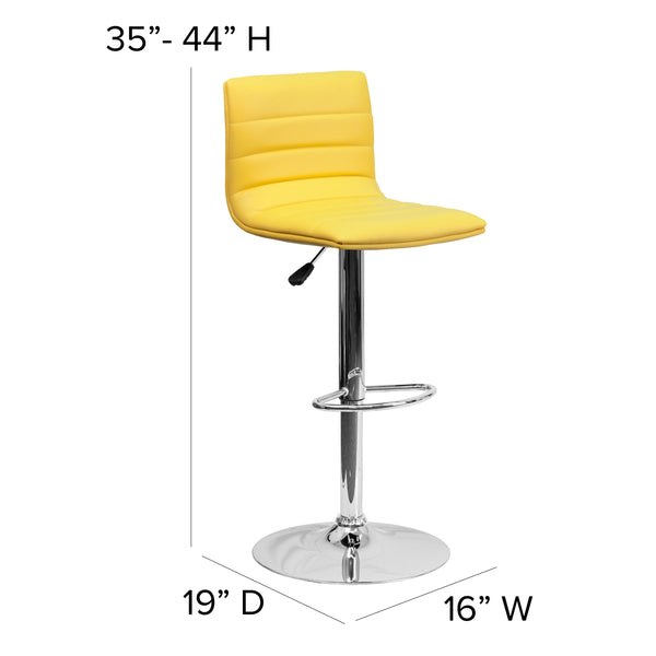 Yellow Vinyl/Chrome Frame |#| Yellow Vinyl Adjustable Height Barstool w/ Horizontal Stitch Back & Chrome Base