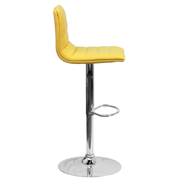 Yellow Vinyl/Chrome Frame |#| Yellow Vinyl Adjustable Height Barstool w/ Horizontal Stitch Back & Chrome Base