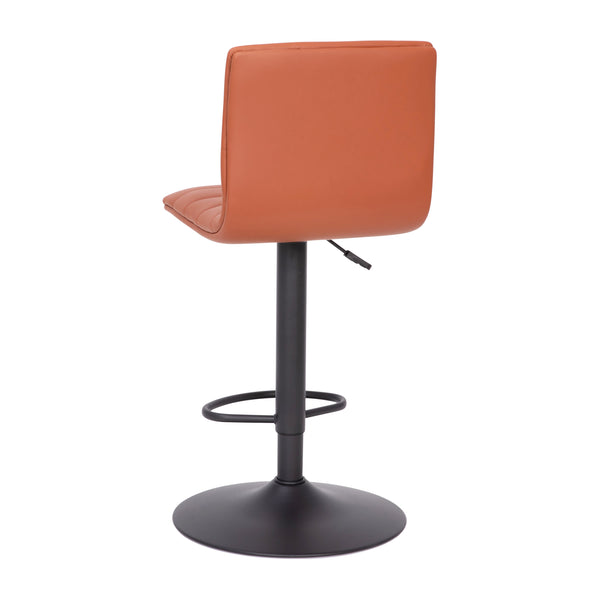 Cognac Vinyl/Black Frame |#| Cognac Vinyl Adjustable Height Barstool w/ Horizontal Stitch Back & Black Base