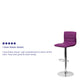 Purple Vinyl/Chrome Frame |#| Purple Vinyl Adjustable Height Barstool w/ Horizontal Stitch Back & Chrome Base