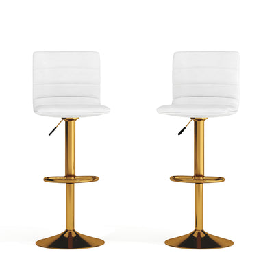 Modern Vinyl Adjustable Height Barstool with Horizontal Stitch Back, Set of 2 - View 1