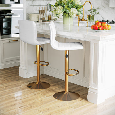 Modern Vinyl Adjustable Height Barstool with Horizontal Stitch Back, Set of 2 - View 2