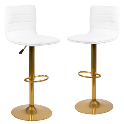 Modern Vinyl Adjustable Height Barstool with Horizontal Stitch Back, Set of 2