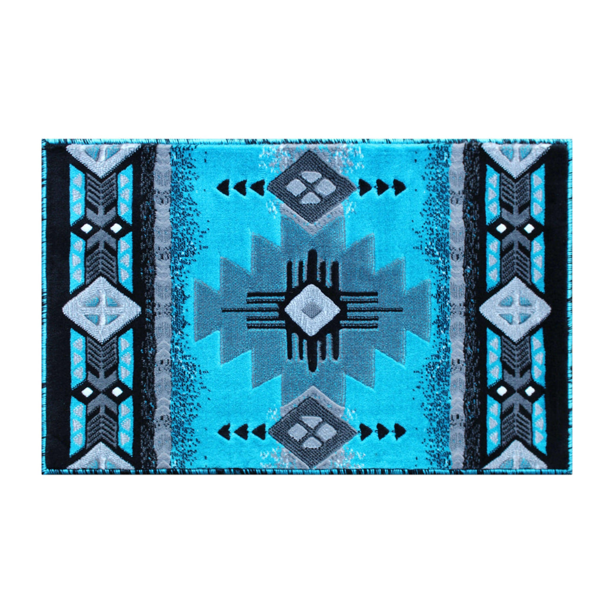 Turquoise,2' x 3' |#| Traditional Southwestern Style Turquoise Olefin Fiber Area Rug - 2' x 3'