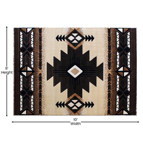 Brown,8' x 10' |#| Traditional Southwestern Style Brown Olefin Fiber Area Rug - 8' x 10'