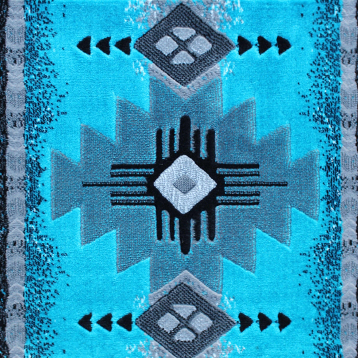 Turquoise,2' x 11' |#| Traditional Southwestern Style Turquoise Olefin Fiber Area Rug - 2' x 11'