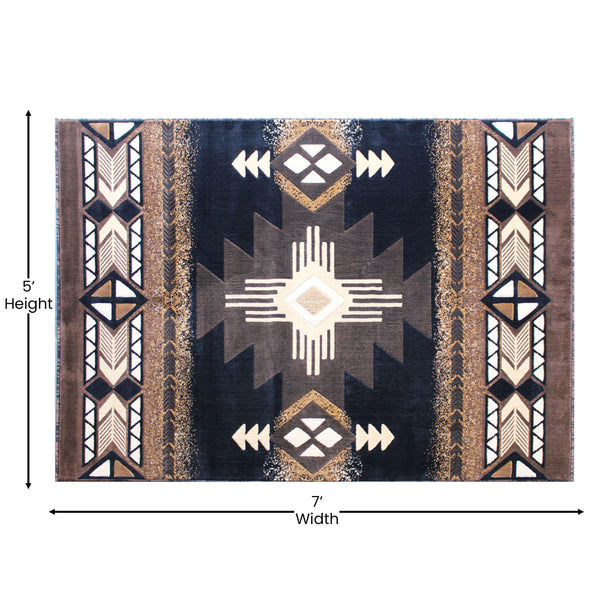 Black,5' x 7' |#| Traditional Southwestern Style Black Olefin Fiber Area Rug - 5' x 7'