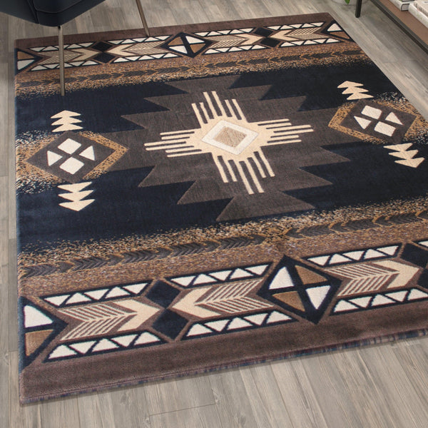 Black,5' x 7' |#| Traditional Southwestern Style Black Olefin Fiber Area Rug - 5' x 7'