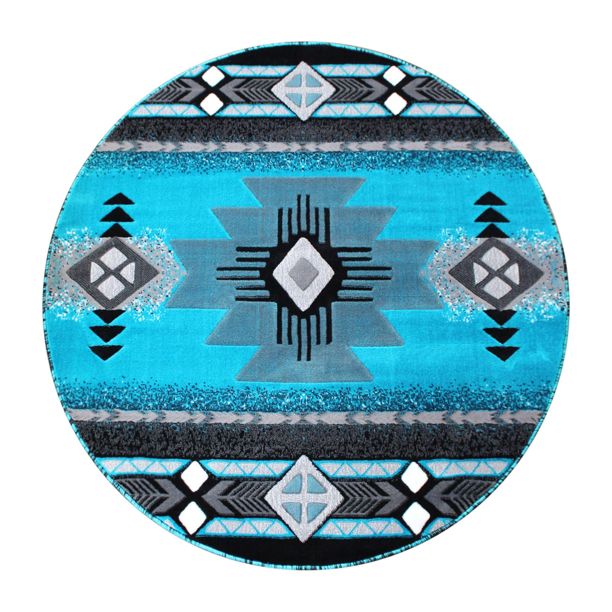 Turquoise,5' Round |#| Traditional Southwestern Style Turquoise Olefin Fiber Area Rug - 5' x 5'