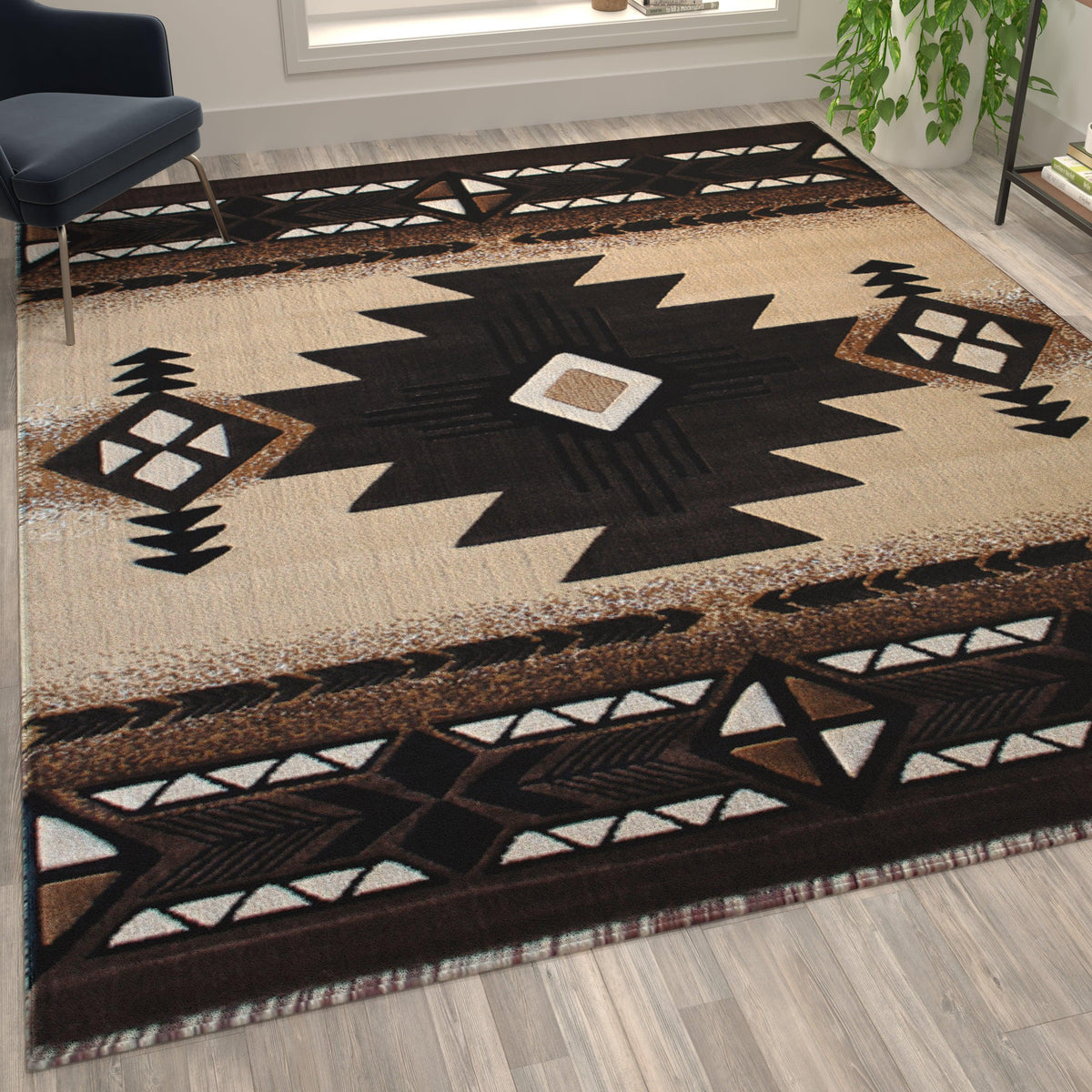 Brown,8' x 10' |#| Traditional Southwestern Style Brown Olefin Fiber Area Rug - 8' x 10'