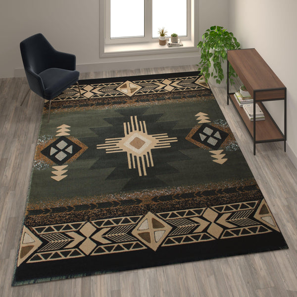 Sage,8' x 10' |#| Traditional Southwestern Style Sage Olefin Fiber Area Rug - 8' x 10'