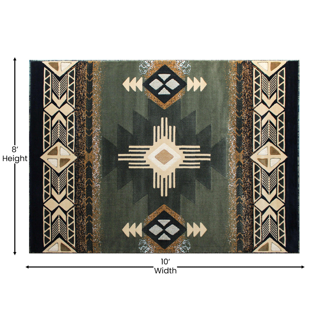 Sage,8' x 10' |#| Traditional Southwestern Style Sage Olefin Fiber Area Rug - 8' x 10'