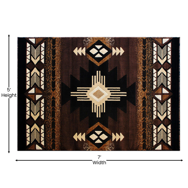 Chocolate,5' x 7' |#| Traditional Southwestern Style Chocolate Olefin Fiber Area Rug - 5' x 7'