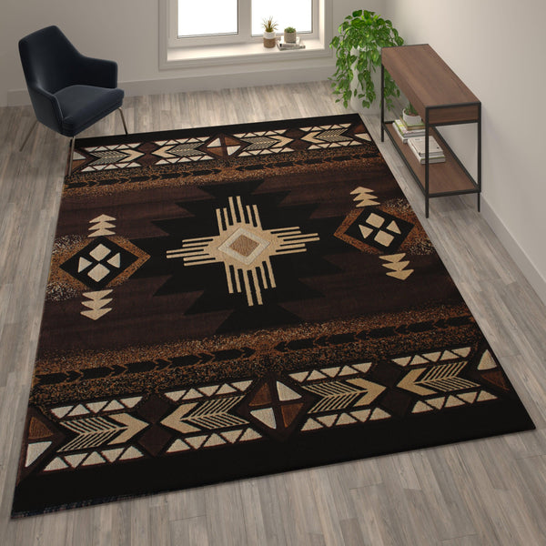 Chocolate,8' x 10' |#| Traditional Southwestern Style Chocolate Olefin Fiber Area Rug - 8' x 10'