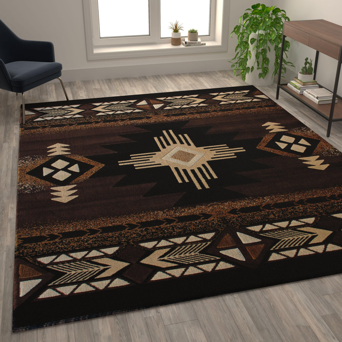 Chocolate,8' x 10' |#| Traditional Southwestern Style Chocolate Olefin Fiber Area Rug - 8' x 10'