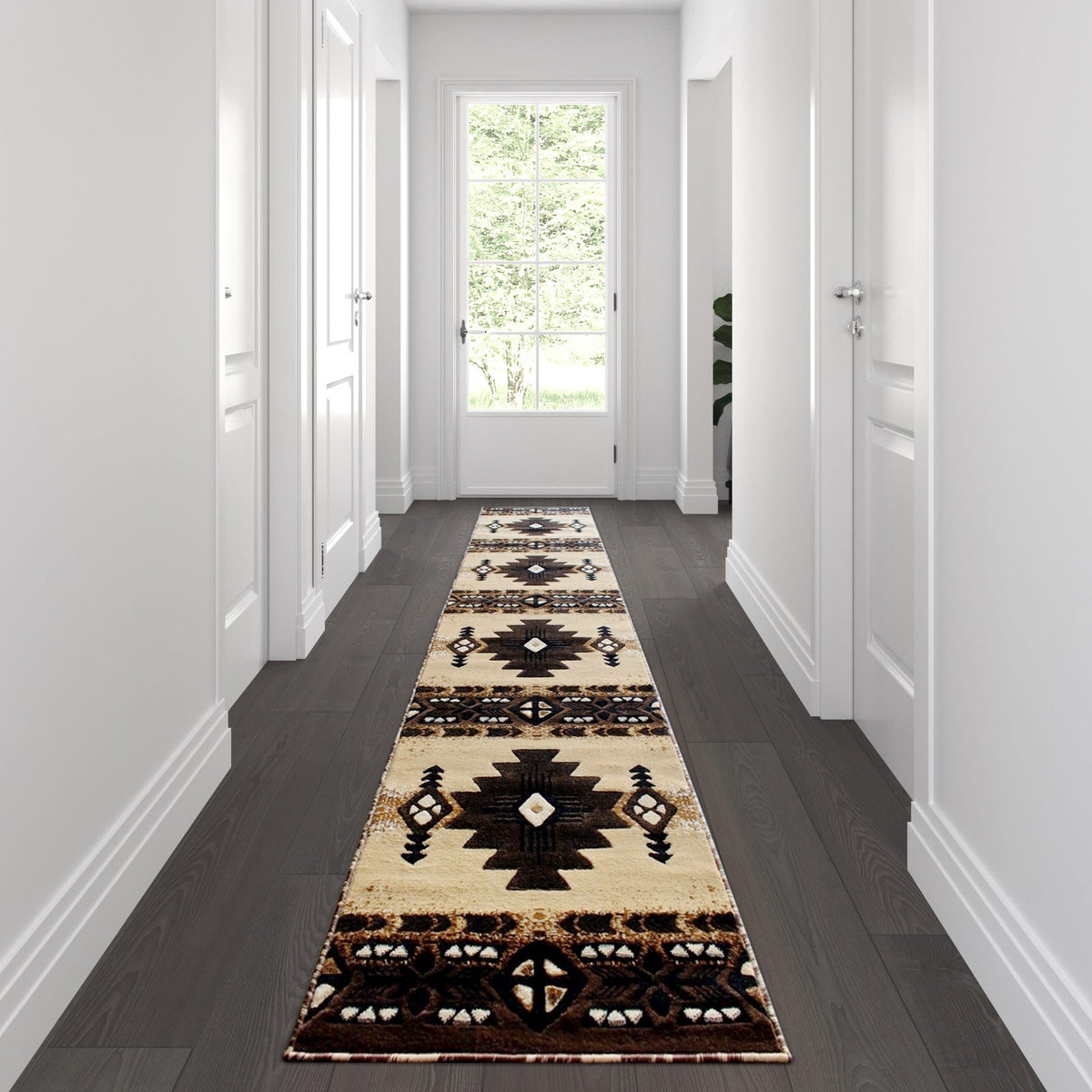 Brown,2' x 10' |#| Traditional Southwestern Style Brown Olefin Fiber Area Rug - 2' x 10'